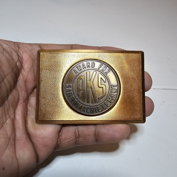 Vintage PKS Award For Safety Achievement Suqared Bronze Tone Unisex Belt Buckle - Picture 1 of 10